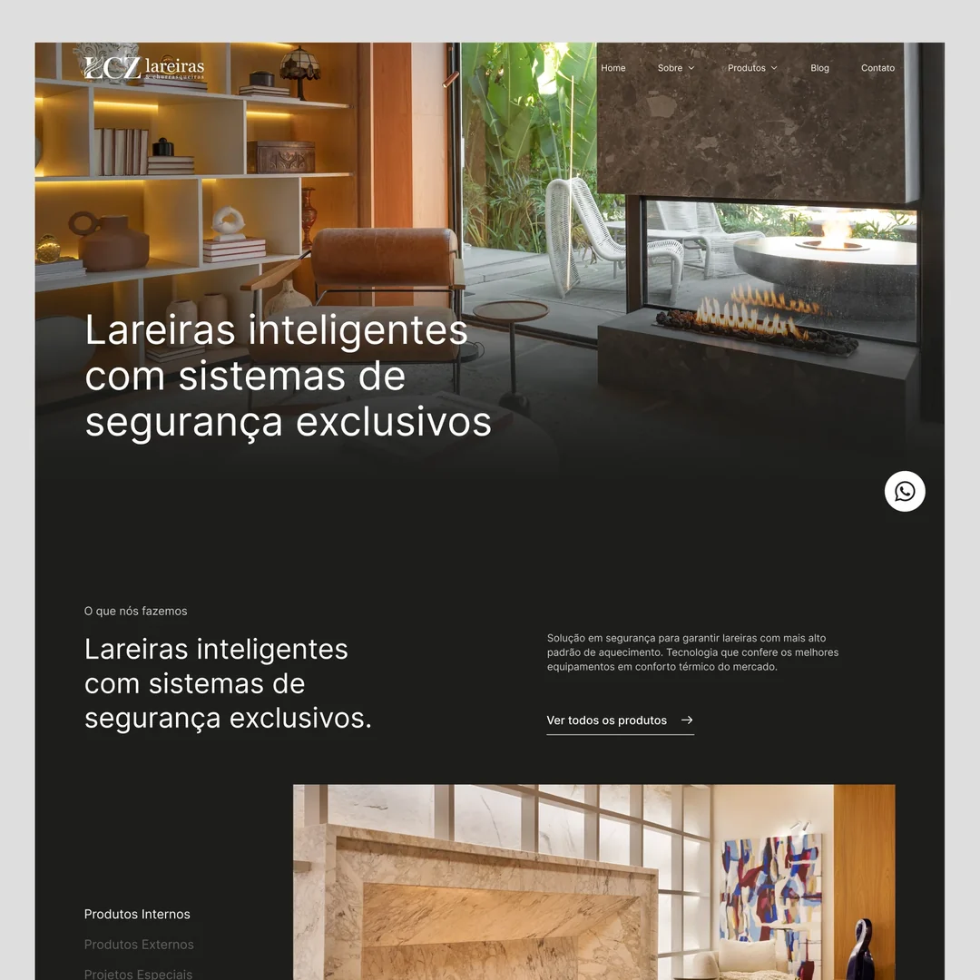 Projeto LCZ Lareiras, desenvolvido pela Zion Software House